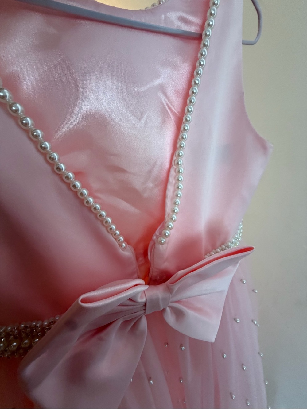 Girls Pink Pearl-Embellished Tulle Party Dress - Picture 2 of 8